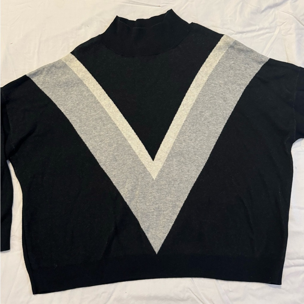 Old Navy Mock Neck Chevron Colorblock Pullover Sweater XXL Black Gray Varsity